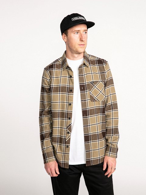 Volcom Caden Plaid Long Sleeve Flannel Khaki | WSZ894023