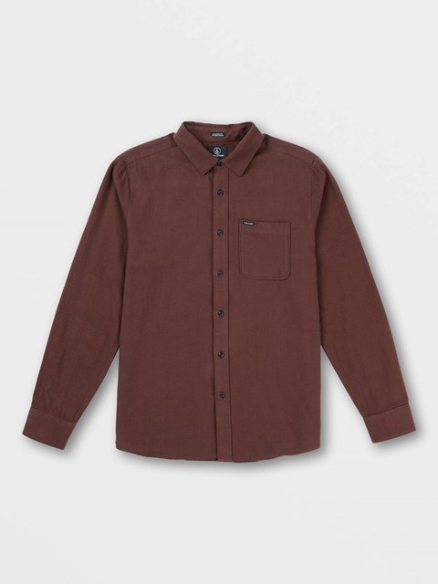 Volcom Caden Solid Long Sleeve Shirt Mahogany | UWG569380