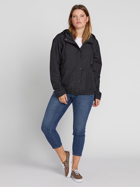 Volcom Enemy Stone Women's Plus Size Black Jacket Hooded Windbreaker | GZO516790