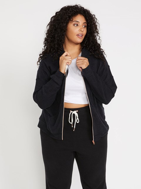 Volcom Lived In Lounge Zip Fleece Plus Size Svarta | MKN167982