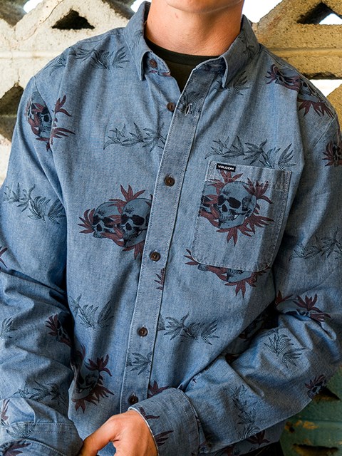 Volcom Rise And Stone Long Sleeve Shirt Chambray | BKJ346120