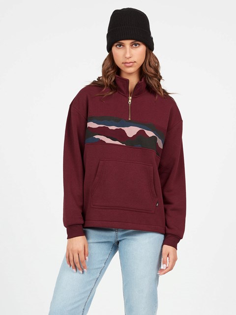Volcom Stone Stacked Mock Neck Hoodie Vinröda | MJV340176
